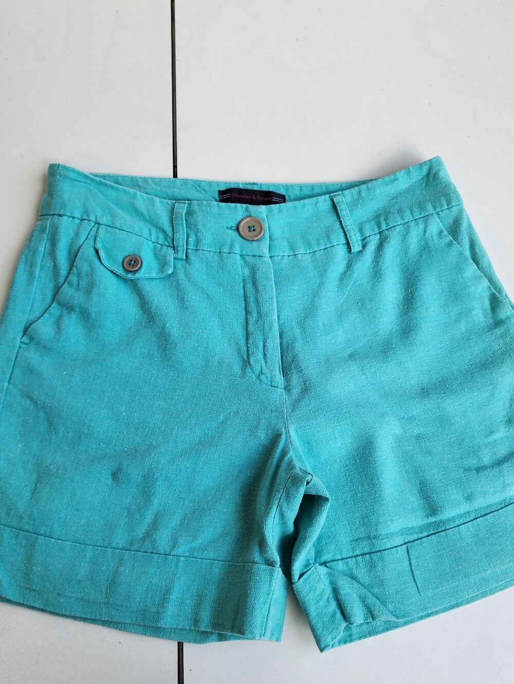 JENNIFER & GRACE Green SHORTS WOMEN Linen Rayon Women's Sz 6